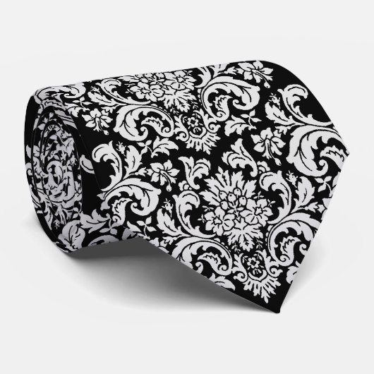 Zwarte en witte Floral Stropdas (Opgerold)