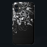 Zwarte en witte Floral Swirls Case-Mate iPhone Case<br><div class="desc">Black and White Floral Swirls phone case</div>