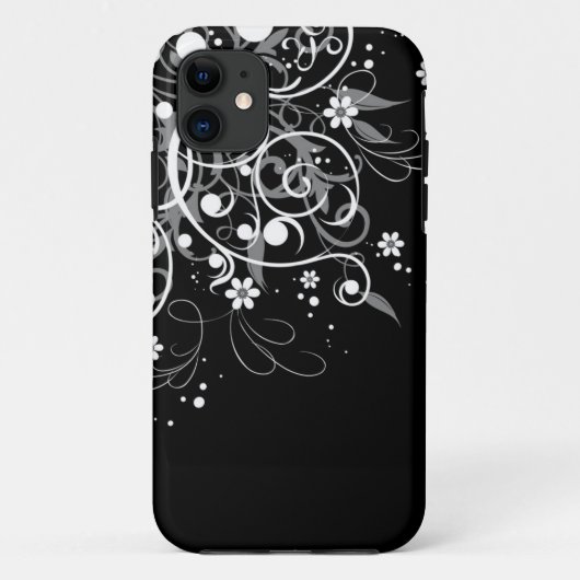 Zwarte en witte Floral Swirls Case-Mate iPhone Case (Achterkant)