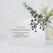 Zwarte en Witte Floral Sympathie Hartelijk dank Bedankkaart (Staand voorkant)