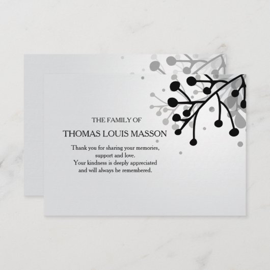 Zwarte en Witte Floral Sympathie Hartelijk dank Bedankkaart (Voorkant / Achterkant)