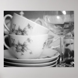 Zwarte en Witte Floral Tea Cups & Goblets 16x20 Poster