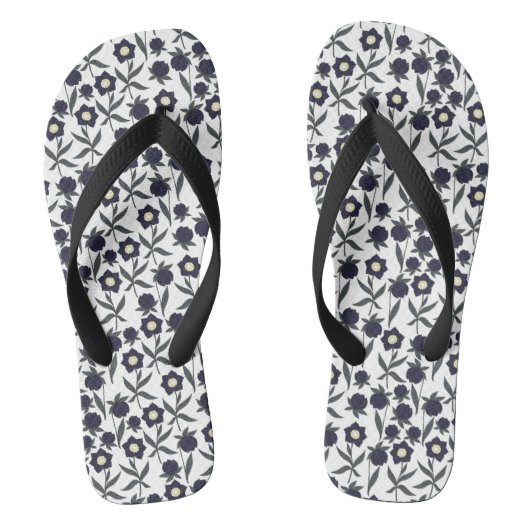 Zwarte en witte Floral Teenslippers (Voetbed)