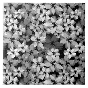 Zwarte en witte Floral Tegeltje