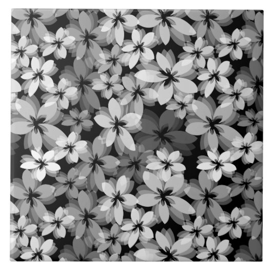 Zwarte en witte Floral Tegeltje (Voorkant)