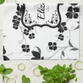 Zwarte en witte Floral Theedoek (Gevouwen)