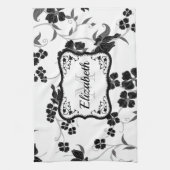 Zwarte en witte Floral Theedoek (Verticaal)