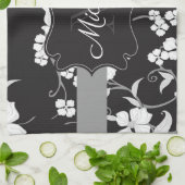 Zwarte en witte Floral Theedoek (Gevouwen)