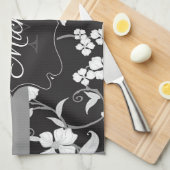 Zwarte en witte Floral Theedoek (Quarter Fold)