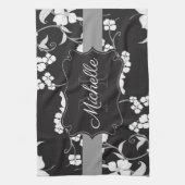 Zwarte en witte Floral Theedoek (Verticaal)