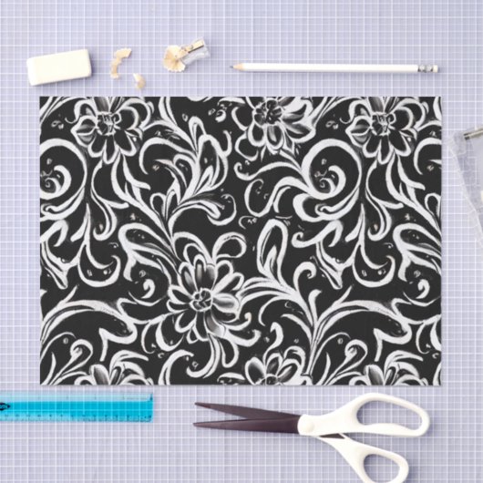 Zwarte en witte Floral Tissuepapier (Craft)