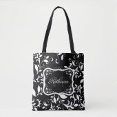Zwarte en witte Floral Tote Bag (Voorkant)