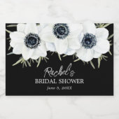 Zwarte en witte Floral Waterverf Mini Sparkling Wijnetiket (Enkel label)