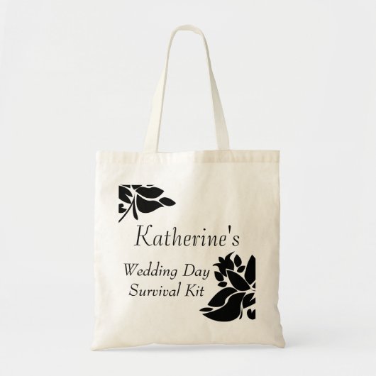 Zwarte en Witte Floral Weddag Overlevingsdag Kit B Tote Bag (Voorkant)