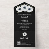 Zwarte en witte Floral Wedding All In One Uitnodiging (Binnen)