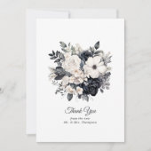 Zwarte en witte Floral Wedding Bedankkaart (Voorkant)