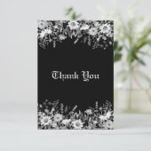Zwarte en witte Floral Wedding Bedankkaart (Staand voorkant)