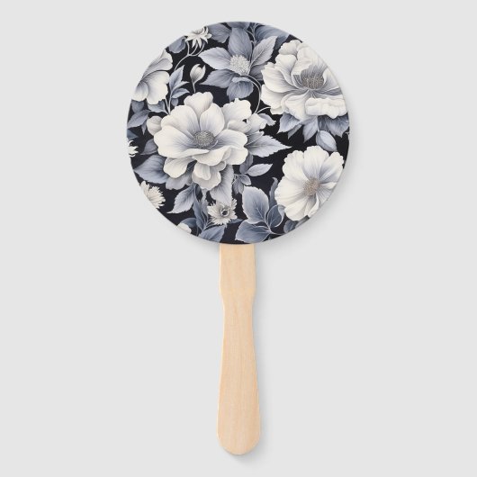 Zwarte en witte Floral Wedding Handwaaier (Achterkant)