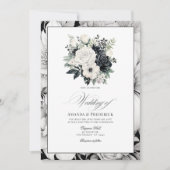 Zwarte en witte Floral Wedding Kaart (Voorkant)