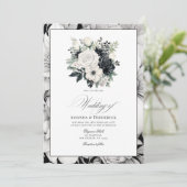 Zwarte en witte Floral Wedding Kaart (Staand voorkant)