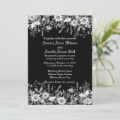 Zwarte en witte Floral Wedding Kaart (Staand voorkant)