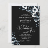 Zwarte en witte Floral Wedding Kaart (Voorkant)