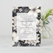 Zwarte en witte Floral Wedding Kaart (Staand voorkant)