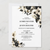 Zwarte en witte Floral Wedding Kaart (Voorkant)