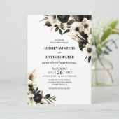 Zwarte en witte Floral Wedding Kaart (Staand voorkant)