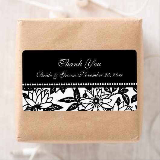 Zwarte en witte Floral Wedding Labels (Insitu)