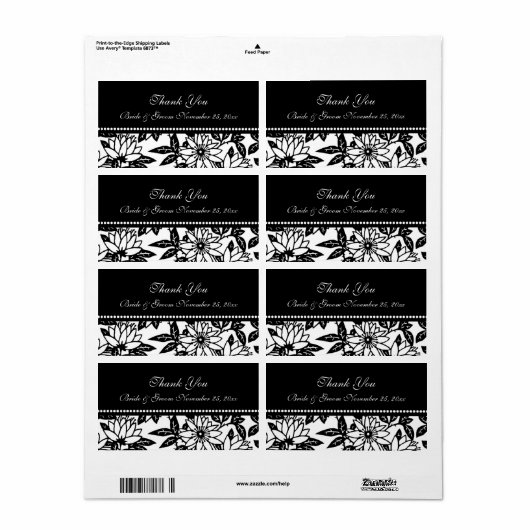 Zwarte en witte Floral Wedding Labels (Full Sheet)
