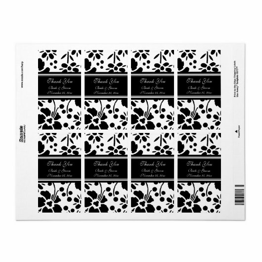 Zwarte en witte Floral Wedding Labels (Full Sheet)