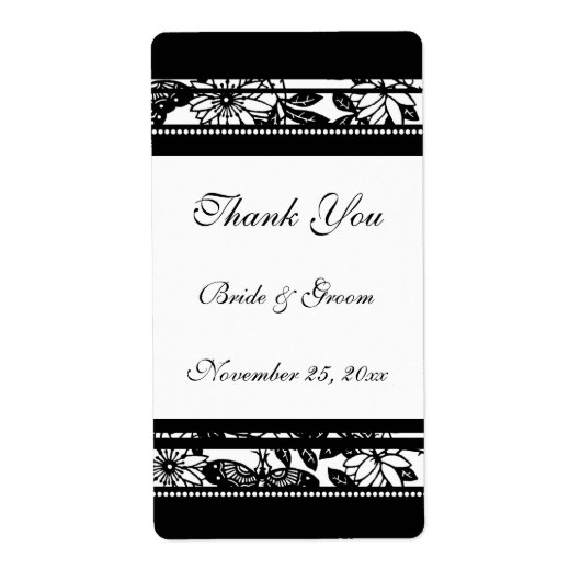 Zwarte en witte Floral Wedding Labels (Voorkant)