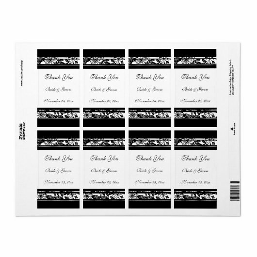 Zwarte en witte Floral Wedding Labels (Full Sheet)
