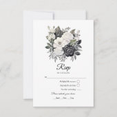 Zwarte en witte Floral Wedding RSVP Kaartje (Voorkant)