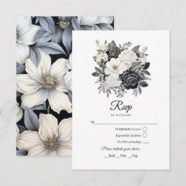 Zwarte en witte Floral Wedding RSVP Kaartje