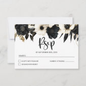 Zwarte en witte Floral Wedding RSVP Kaartje (Voorkant)