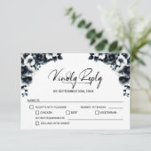 Zwarte en witte Floral Wedding RSVP Kaartje (Staand voorkant)
