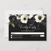 Zwarte en witte Floral Wedding RSVP Kaartje (Voorkant)