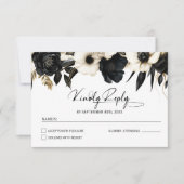 Zwarte en witte Floral Wedding RSVP Kaartje (Voorkant)