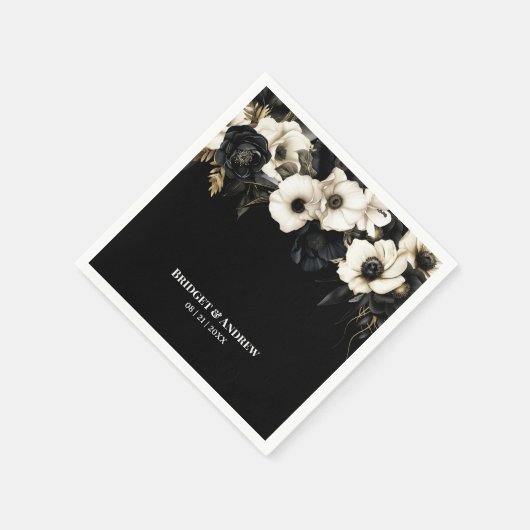 Zwarte en witte Floral Wedding Servet (Hoek)