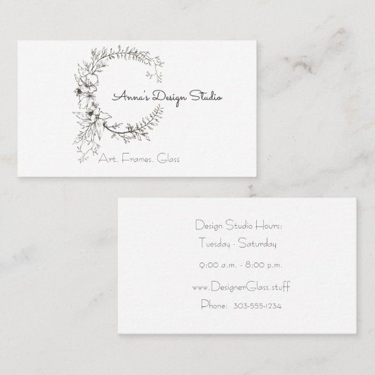 Zwarte en witte Floral Wreath Visitekaartje (Voorkant / Achterkant)