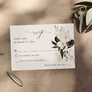 Zwarte en witte Floral zonder maaltijden RSVP 4 Kaartje