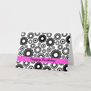Zwarte en witte florale Birthday Kaart