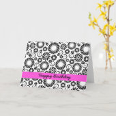 Zwarte en witte florale Birthday Kaart (Gele Bloem)