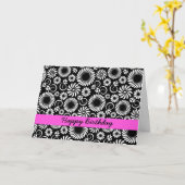 Zwarte en witte florale Birthday Kaart (Gele Bloem)