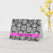 Zwarte en witte florale Birthday Kaart (Gele Bloem)