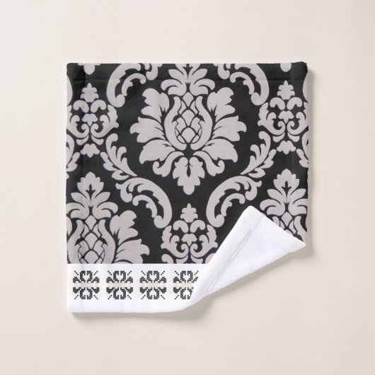 Zwarte en witte  florale bloem bad handdoek (Wasdoekje)