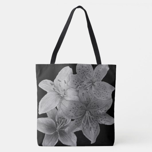 zwarte en witte florale contemporkunst tote bag (Voorkant)