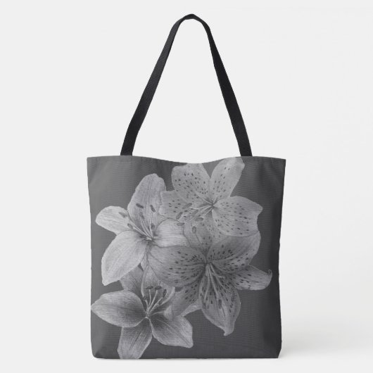 zwarte en witte florale contemporkunst tote bag (Achterkant)